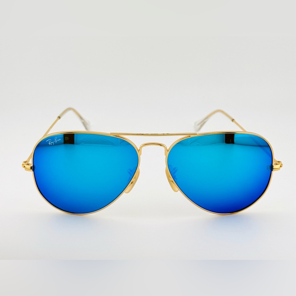 Ray-Ban Aviator Sunglasses RB3025 Gold Matte Frame with Blue Crystal Lens UNISEX - Picture 6 of 15